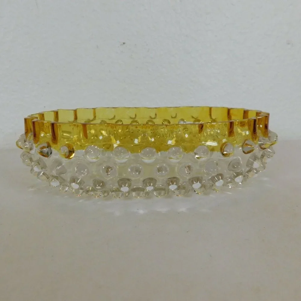 Hobbs Brockunier 323 Yellow Frances Dew Drop Hobnail Ware 7 in Oval Bowl FLAW - Picture 3 of 12